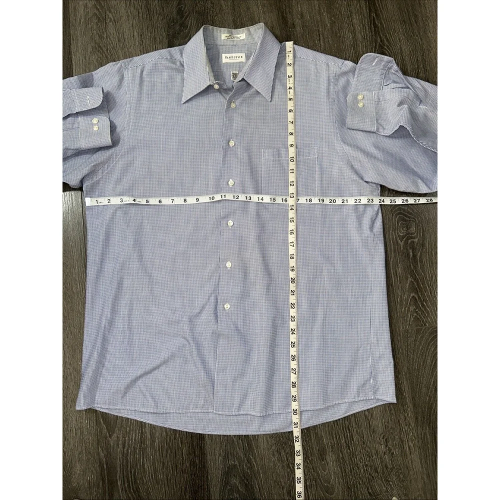 Van Heusen 16 16.5 32/33 Blue Weave Broadcloth Long Sleeve Shirt